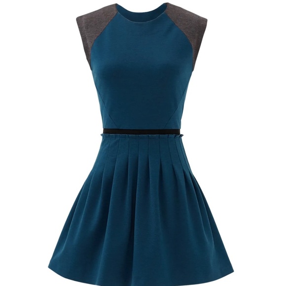 Rebecca Taylor Work Hard Play Hard Mini Pleated Skirt Dress Teal/Gray Size 4 EUC - Picture 1 of 10